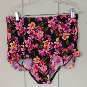 Forever 21 High Waist Tropical Flower Bikini Bottoms With Ruffle Size XL